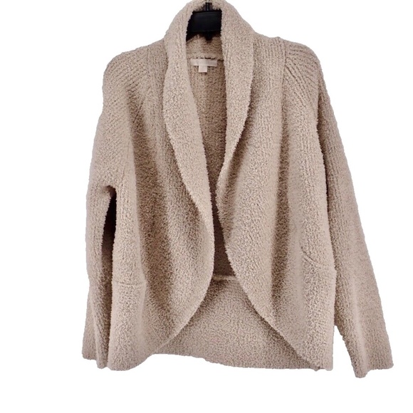 Barefoot Dreams CozyChic Size Medium Chenille Cardigan Stone Beige Heavyweight